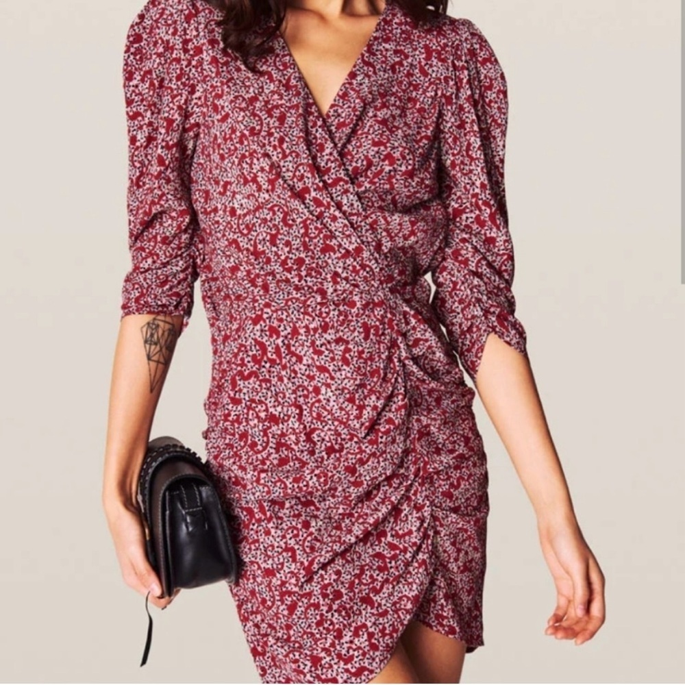 ba&sh Red Ruched Wrap Cocktail Dress​​​​